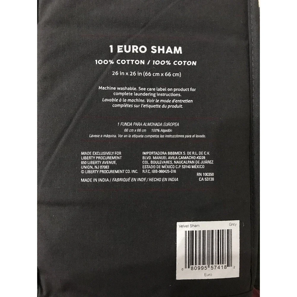 New Cozy Shop Euro 26in x 26in Velvet  Cotton Sham, Grey Pillow